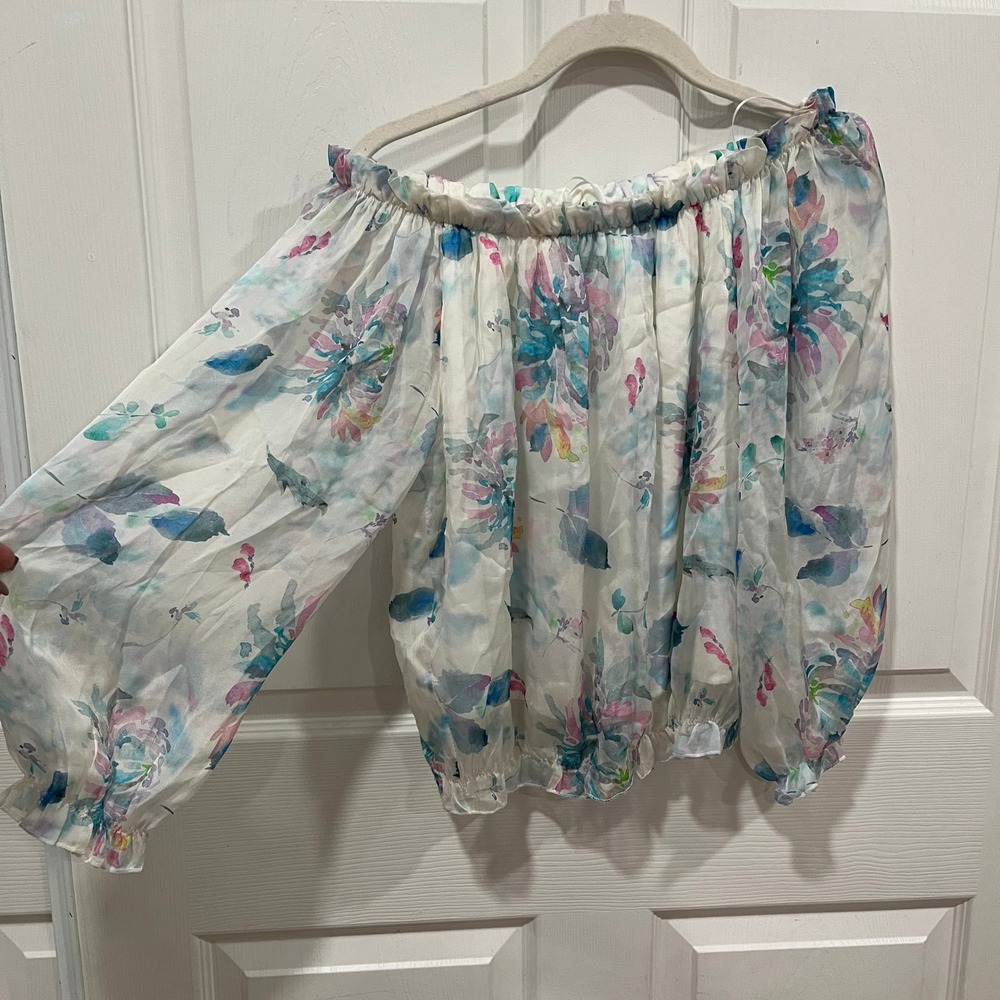 Le Ragazze Floral Print Off Shoulder Long Sleeve Blouse‎ Made in Italy Size S